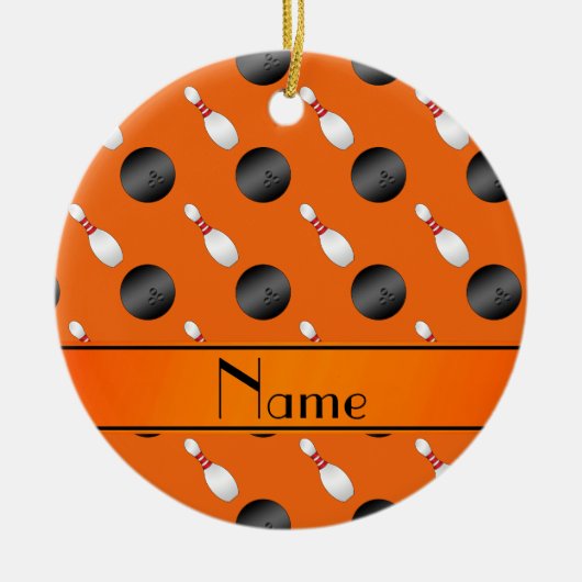 Personalisierte orange Bowlingsball-NamensButtone Keramik Ornament (Vorne)