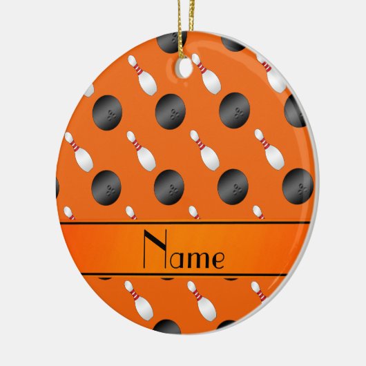 Personalisierte orange Bowlingsball-NamensButtone Keramik Ornament (Links)