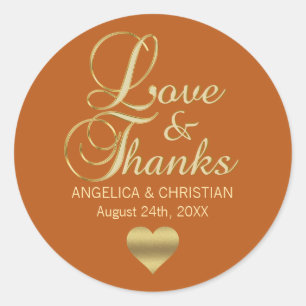 Personalisierte ORANGE Gold LIEBE & DANK Hochzeit Runder Aufkleber