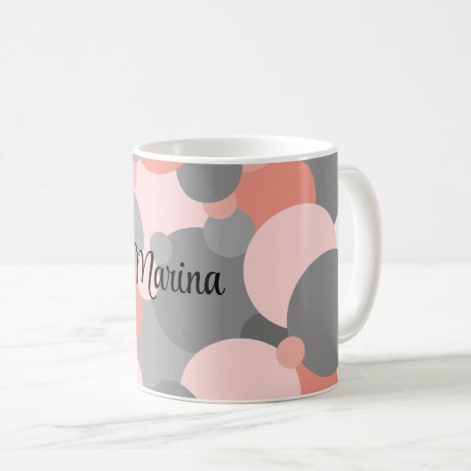 Personalisierte orange-graue Moleküle Kaffeetasse (VorderseiteRechts)