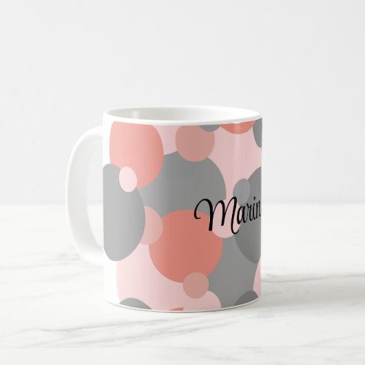Personalisierte orange-graue Moleküle Kaffeetasse (Vorderseite Links)