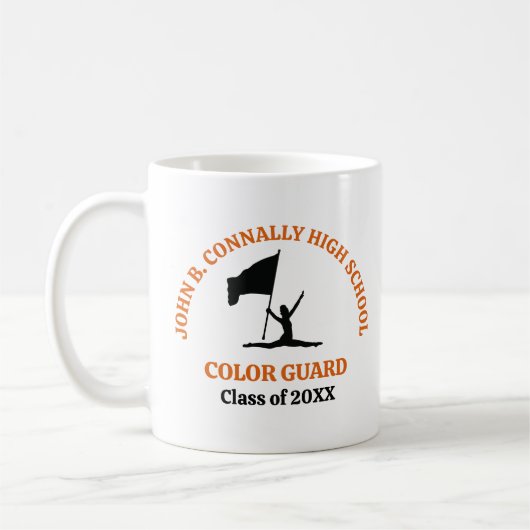 Personalisierte Orange High School Color Guard Kaffeetasse (Links)