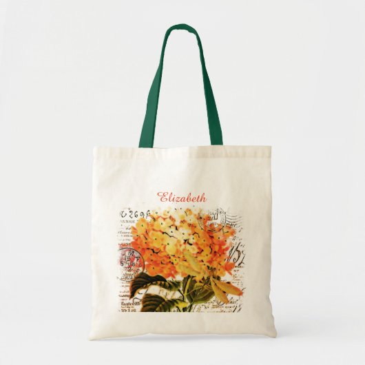 Personalisierte Orange Hydrangea und Libelle Tote Tragetasche (Vorne)