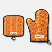 Personalisierte Orange mit Früchten und Schale Ofenhandschuh & Topflappen-Set (Vorderseite)