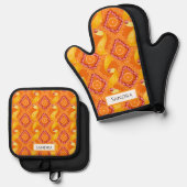 Personalisierte Orange mit Früchten und Schale Ofenhandschuh & Topflappen-Set (Vorderseite/Rückseite)