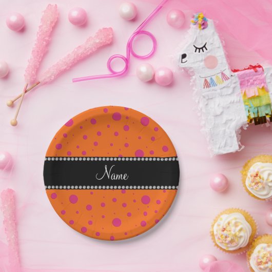 Personalisierte orange rosa Polkanamenspunkte Pappteller (Party)