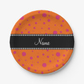 Personalisierte orange rosa Polkanamenspunkte Pappteller (Vorderseite)