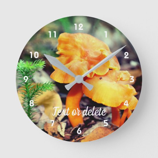 Personalisierte Orange Wild Mushrooms Runde Wanduhr (Vorderseite)