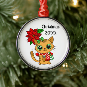 Personalisierte Orangefarbene Katze, die eine Poin Ornament Aus Metall