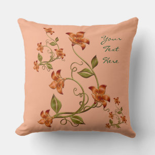 Personalisierte Orangen Lilien Blumenmuster Kissen