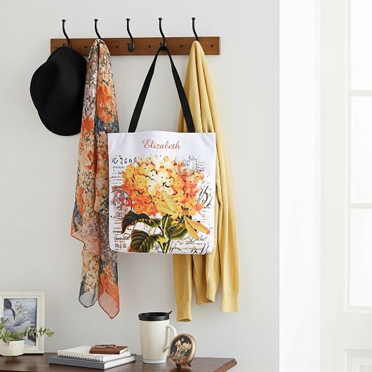 Personalisierte Orangenblume und Libellen Tasche