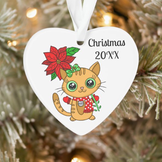 Personalisierte Orangenkatze mit Poinsettia Weihna Ornament (Baum)
