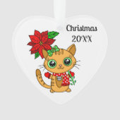Personalisierte Orangenkatze mit Poinsettia Weihna Ornament (Vorderseite)