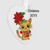 Personalisierte Orangenkatze mit Poinsettia Weihna Ornament (Vorderseite)