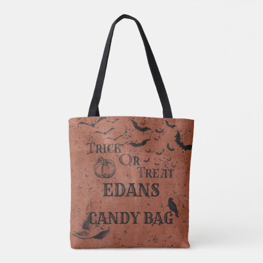Personalisierte Orangenkids Trick oder Candy Tasche (Rückseite)