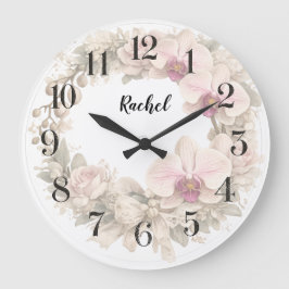 personalisierte Orchideen-Kranzuhr  Große Wanduhr