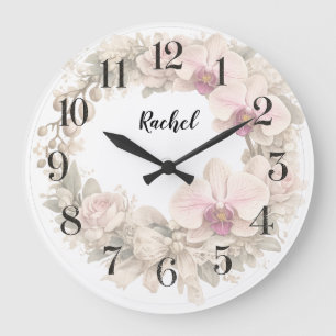 personalisierte Orchideen-Kranzuhr Große Wanduhr