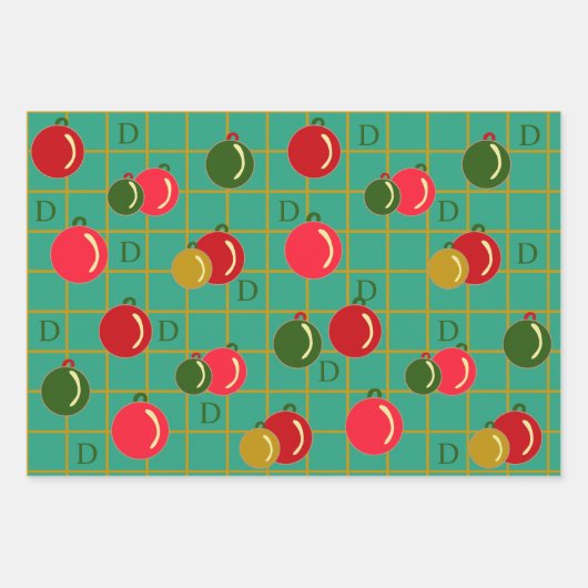 Personalisierte Ornamente - Hellrot und grün Geschenkpapier Set (Vorderseite)