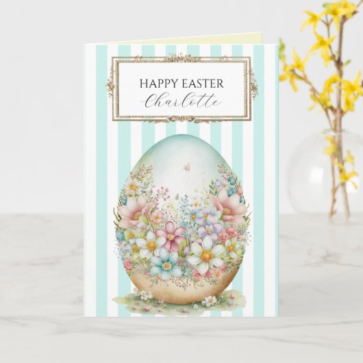 Personalisierte Ostereierkarte gestreift Karte (Gelbe Blume)