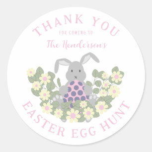Personalisierte Ostereiersuche Süßer Hase Floral Runder Aufkleber