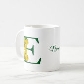 Personalisierte Osterglocken-Monogramm-Initiale E Kaffeetasse (Vorderseite Links)