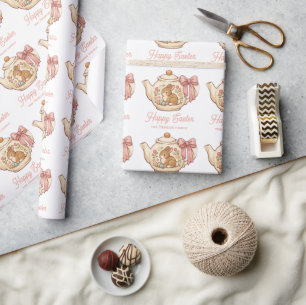 Personalisierte Osterhasen-Teekanne Blumen Geschenkpapier