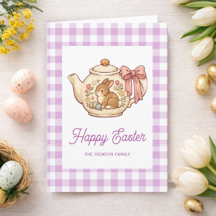 Personalisierte Osterhasen Teekanne Gingham Famili Feiertagskarte