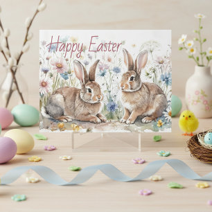 Personalisierte Osterhasen und florale Aquarellmal Feiertagskarte
