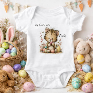 Personalisierte Osterillustration mit Baby-Tiger Baby Strampler