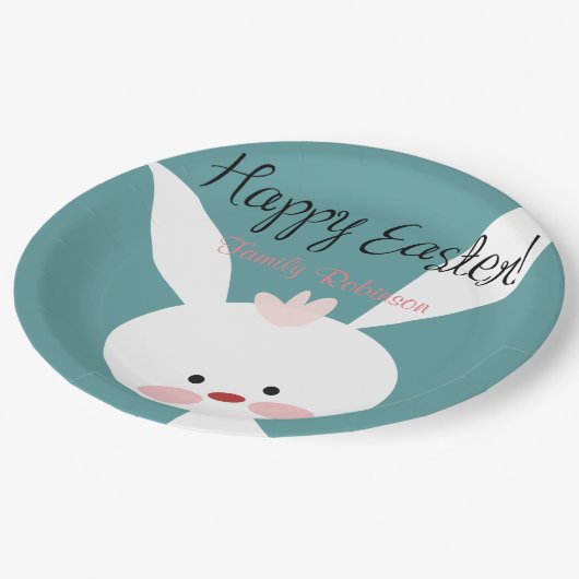 Personalisierte Osterpapier-Teller Niedlich Bunny Pappteller (Schrägansicht)