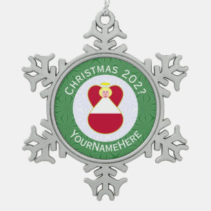 Personalisierte österreichische Engel-Weihnachtsfl Schneeflocken Zinn-Ornament
