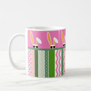 Personalisierte Osterrosa und grüne weiße Kaninche Kaffeetasse