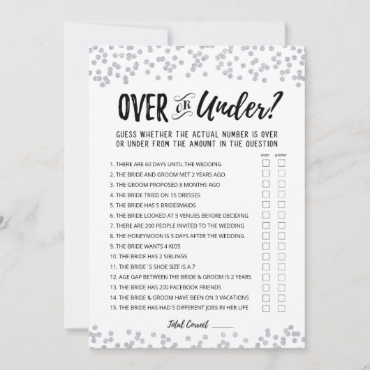 Personalisierte Over oder Under Brautparty Game Ca Einladung (Vorderseite)