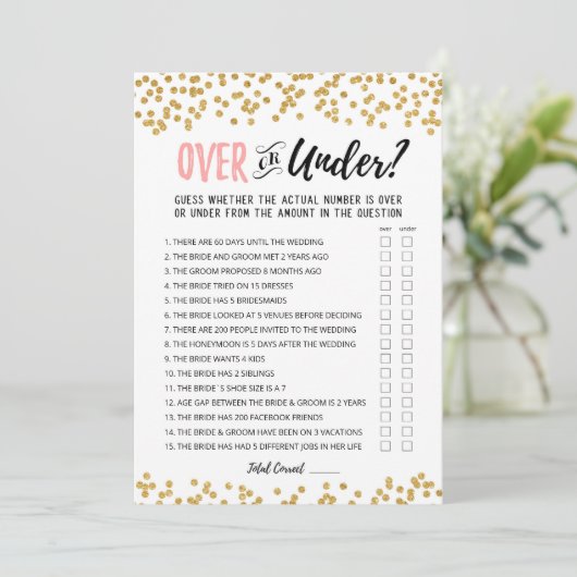 Personalisierte Over oder Under Brautparty Game Ca Einladung (Stehend Vorderseite)