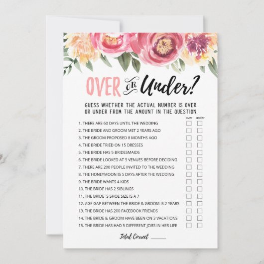 Personalisierte Over oder Under Brautparty Game Ca Einladung (Vorderseite)
