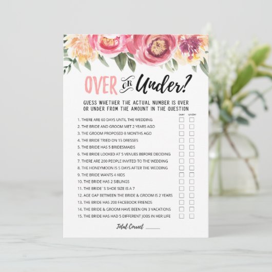 Personalisierte Over oder Under Brautparty Game Ca Einladung (Stehend Vorderseite)