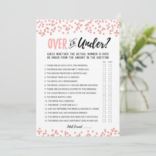 Personalisierte Over oder Under Brautparty Game Ca Einladung (Stehend Vorderseite)