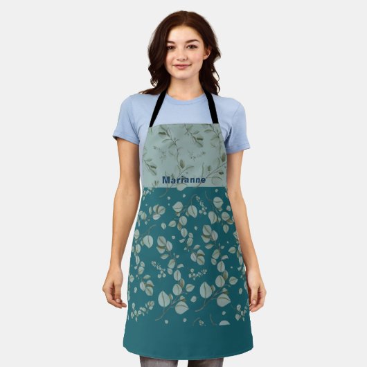 Personalisierte Ozean Blues Grüntöne Florals Schürze (Getragen)