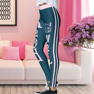 Personalisierte Ozeanblau Rosa Streifen Petze Katz Leggings