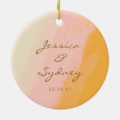 Personalisierte Paarbezeichnungen Rosa Gelb Abstra Keramik Ornament (Hinten)