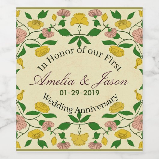 Personalisierte Paare 1. Hochzeitstag Weinetikett (Einzelnes Label)