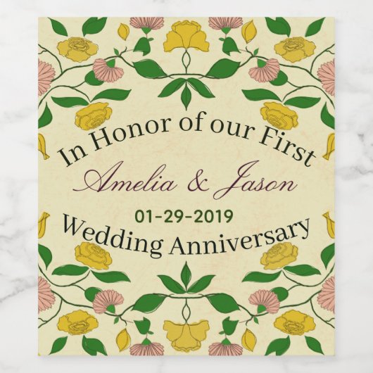 Personalisierte Paare 1. Hochzeitstag Weinetikett (Einzelnes Label)