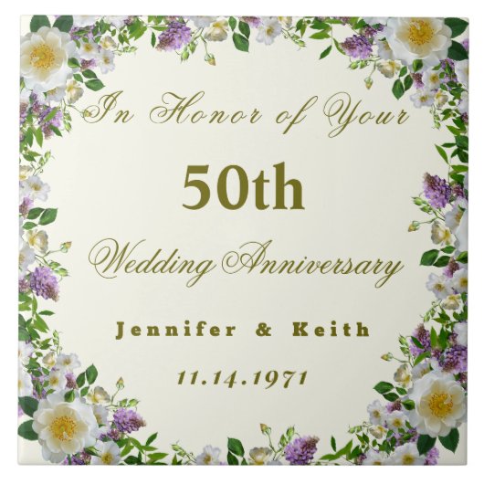 Personalisierte Paare 50. Hochzeitstag Fliese (Vorderseite)