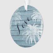 Personalisierte Paare Beach Palmen auf Holz LIEBE Ornament (Vorderseite)