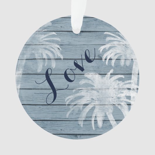Personalisierte Paare Beach Palmen auf Holz LIEBE Ornament (Vorderseite)