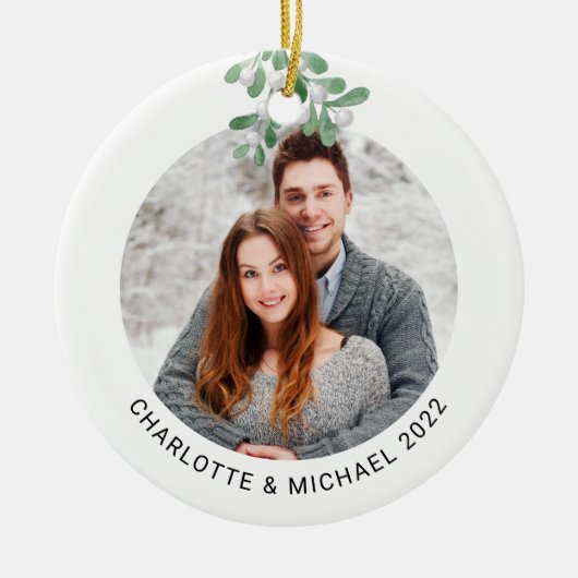 Personalisierte Paare Foto Botanisch Keramik Ornament (Vorne)