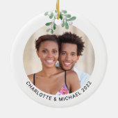 Personalisierte Paare Foto Mistletoe Keramik Ornament (Hinten)