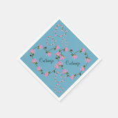 Personalisierte Paare Pink Rose Hearts Blue Napkin Serviette (Ecke)