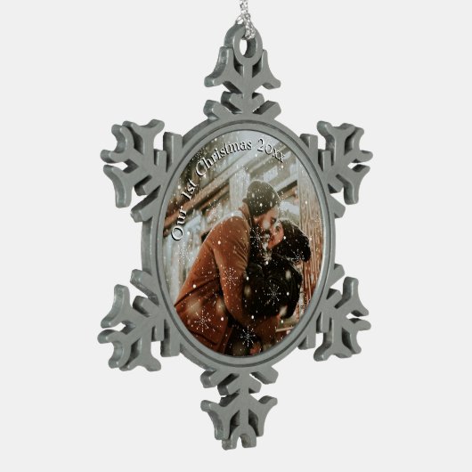 Personalisierte Paare Schneeflocken Gerahmt Schneeflocken Zinn-Ornament (Links)