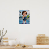 Personalisierte Paddle/Pickleball-Star-Karikaturku Poster (Küche)